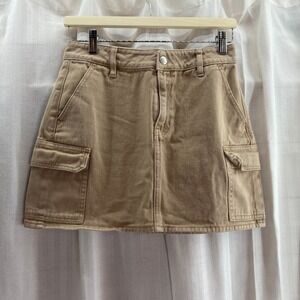 Khaki Cargo Denim Mini Skirt Women's Size 26 Utility Casual Streetwear Y2K Cargo
